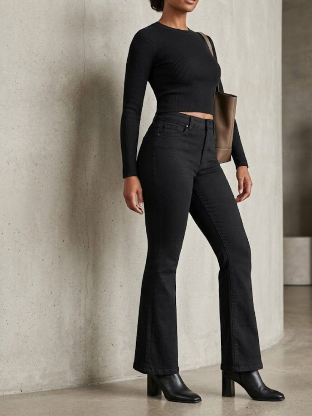 SPANX Skinny Britches Denim Flare Jeans Black Petite 6 NWT